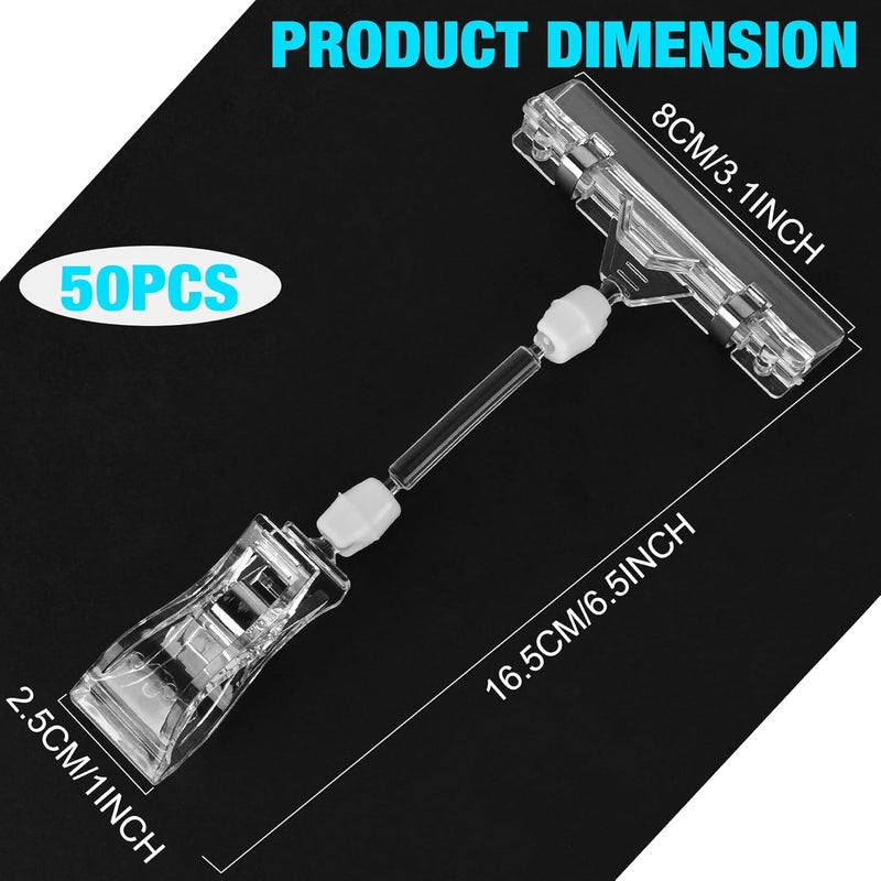 Inchoco ClearClips Plastic Label Pop Clips on Shelf & Rack Signs - 50 Pack Double Sided Swivel Rotatable Menu Clips for Retail Display - Image 2